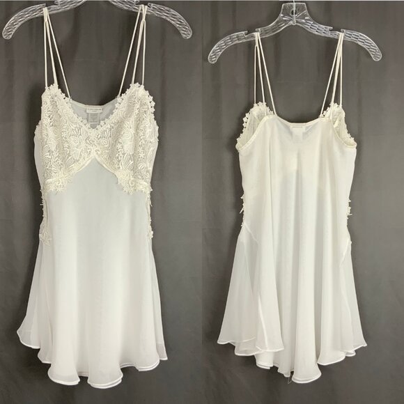 Vintage Cacique Paris White Lace babydoll Slip Dress Chemise Sz S - Picture 7 of 16
